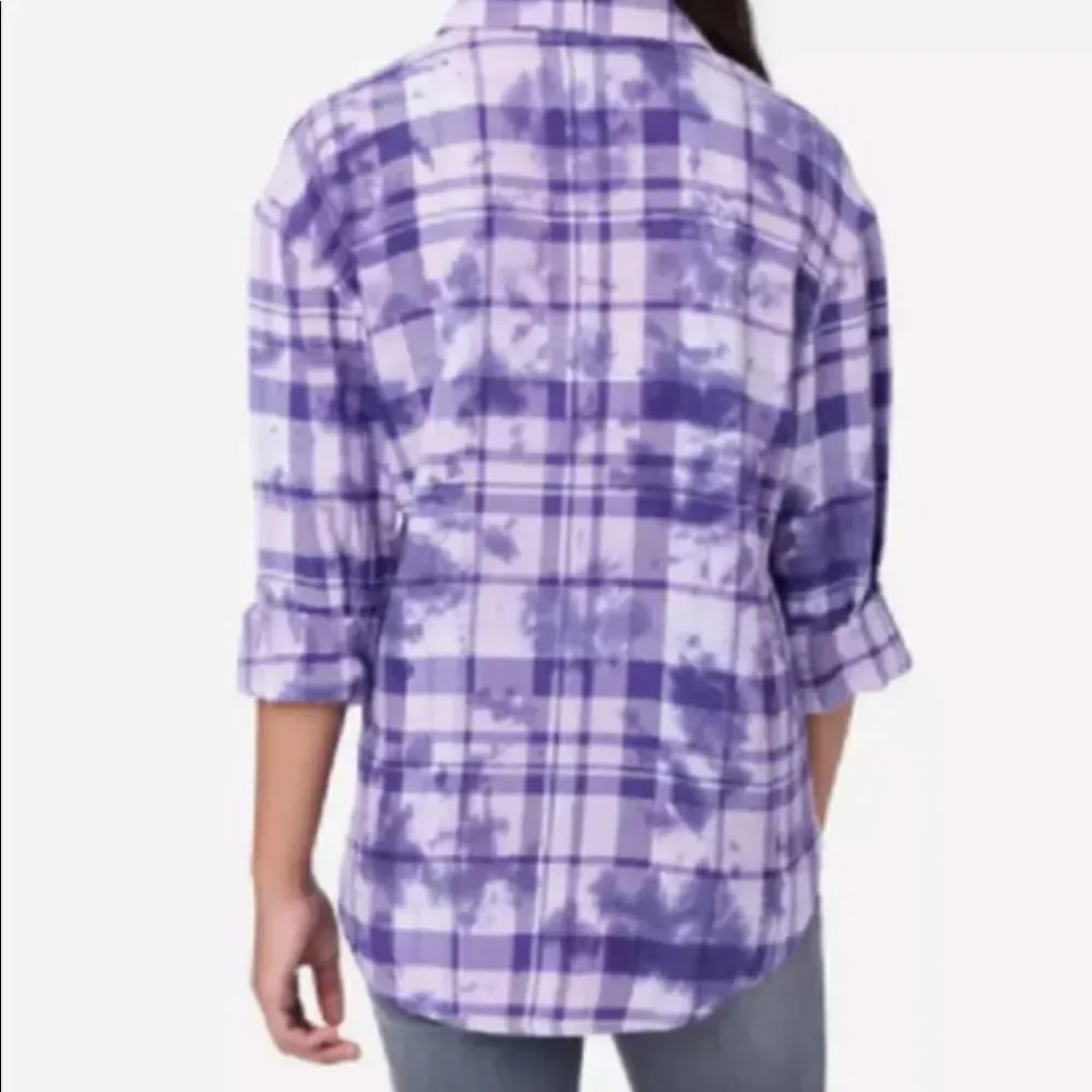Justice Girls Purple Plaid Roll Sleeve Button Down Shirt Sz XL 16-18 NEW
